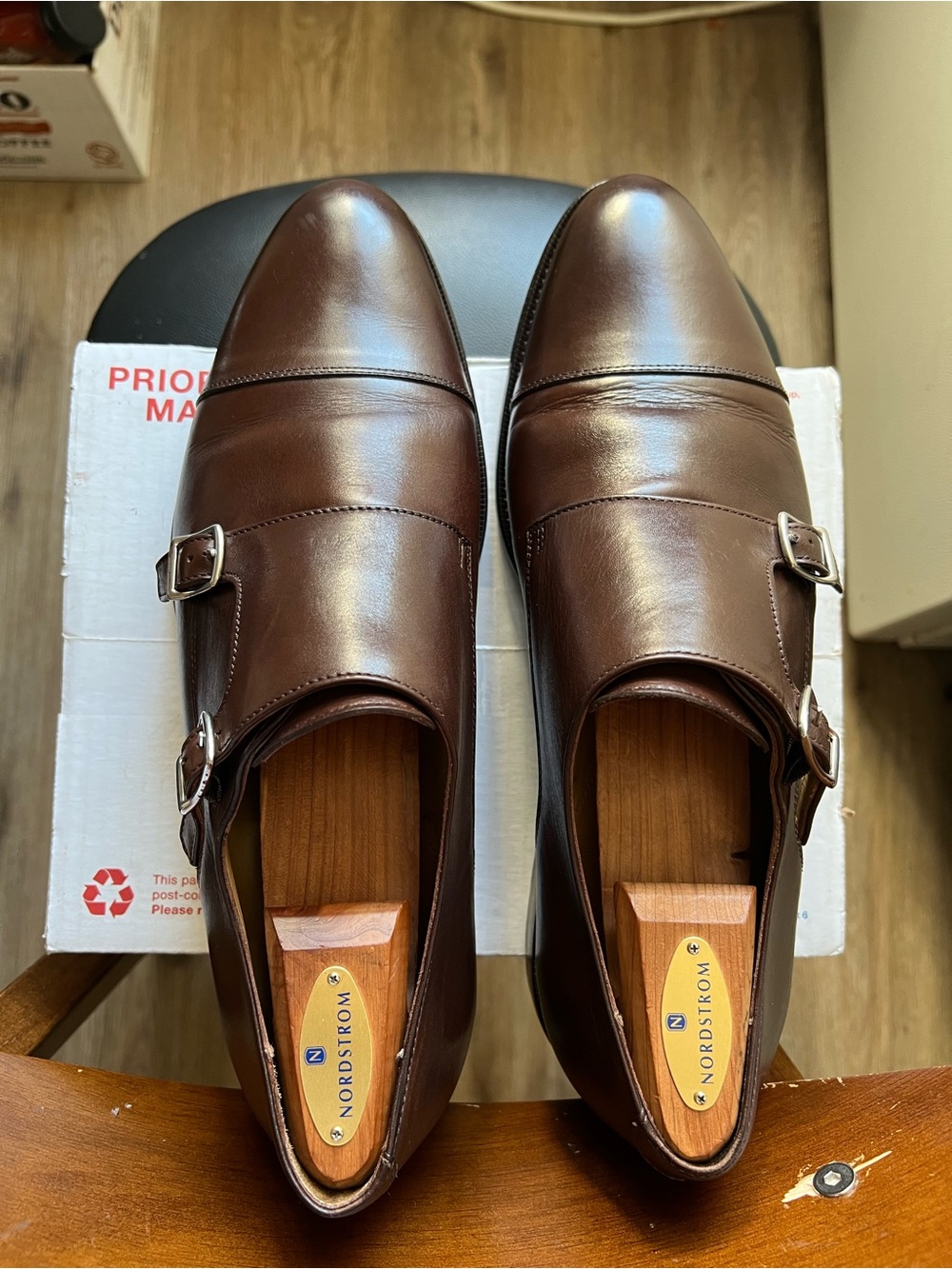 Suitsupply Men's Double Monk Strap Leather brown Shoes size US 12 Portugal EUC
